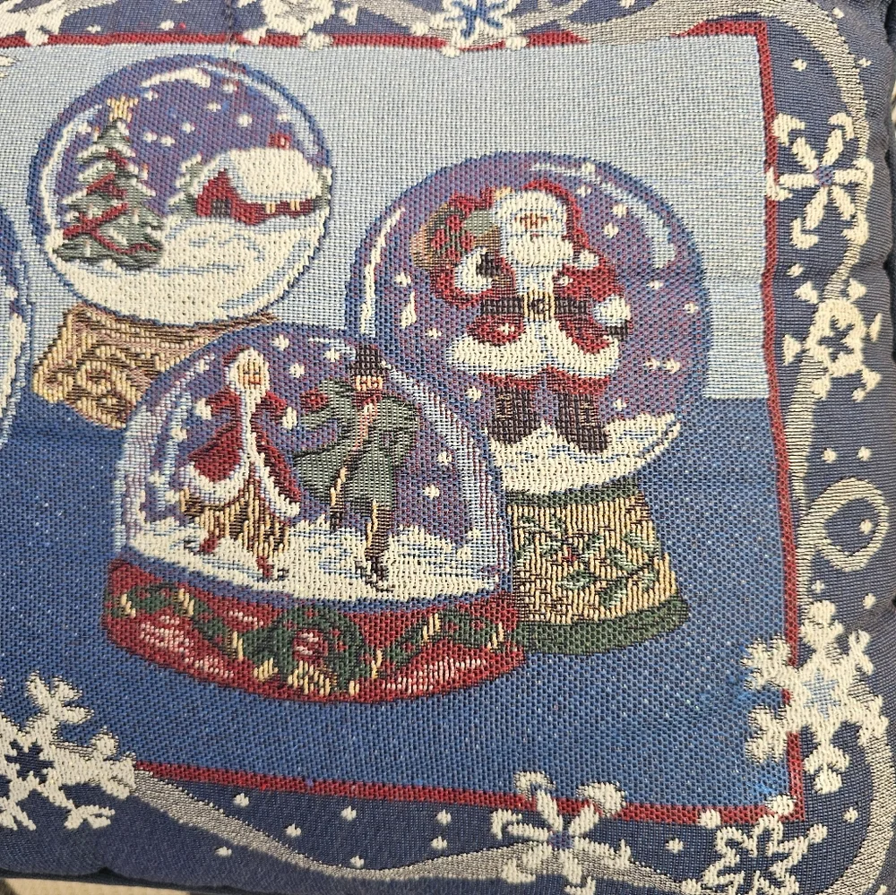 Vtg Christmas Tapestry Throw Pillows SnowGlobe‎ Old World Ornament Designs Lot